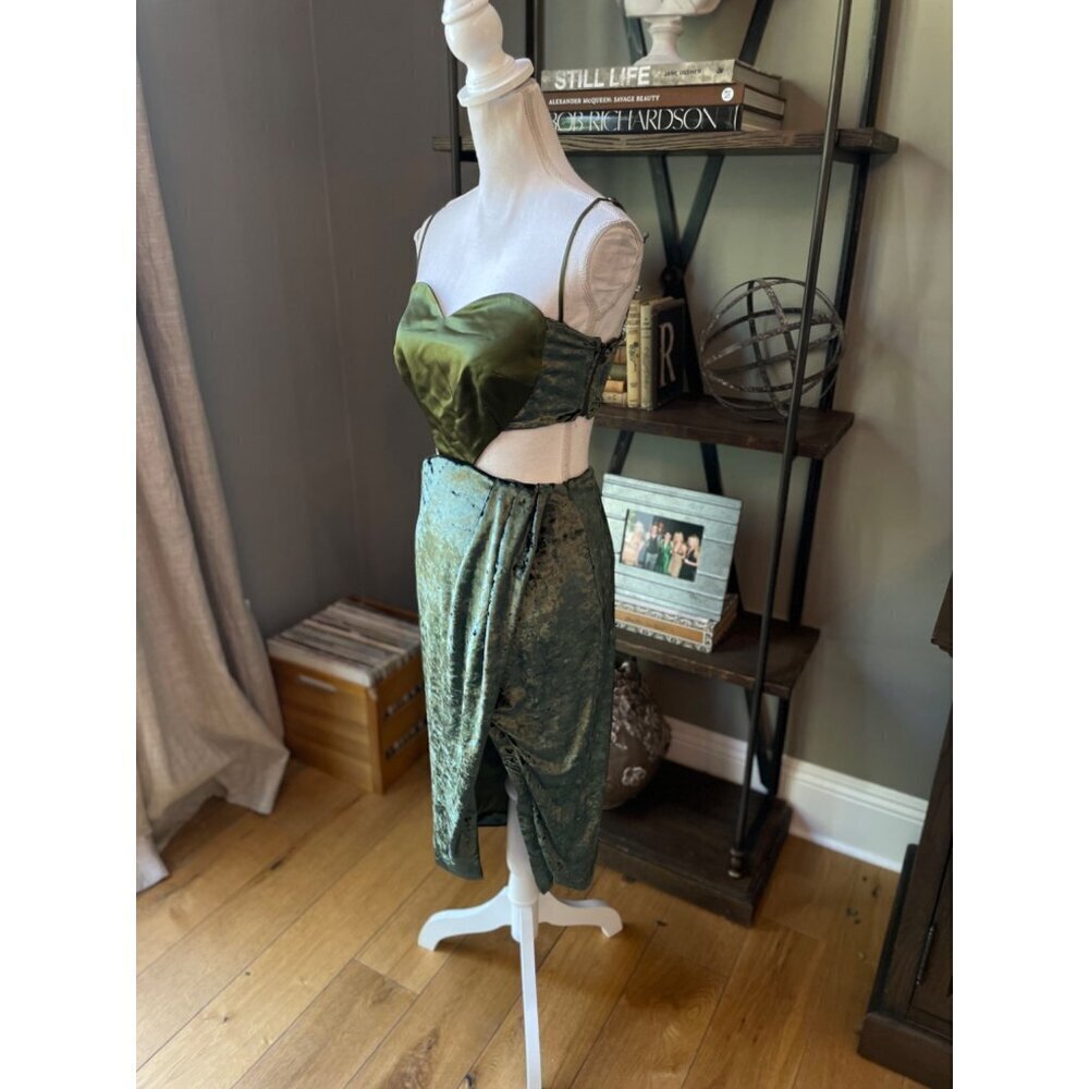 Autumn Adeigbo Aubrey Cutout Velvet Mini Dress Green Womens 4 - Picture 6 of 9